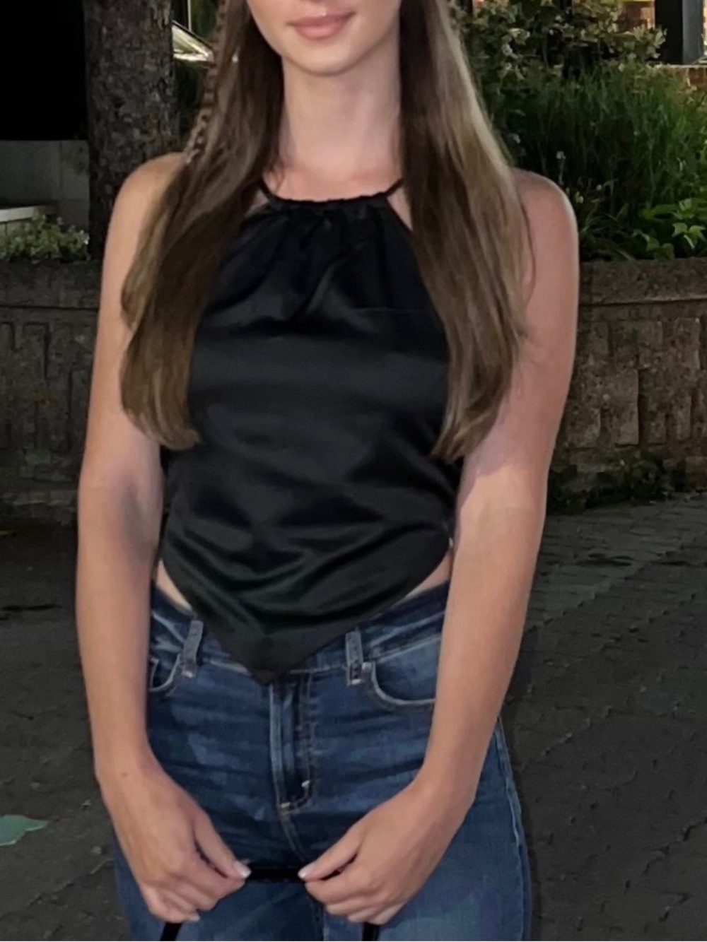 Black Satin Halter Camisole Top